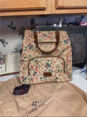 Patricia Nash Floral Canvas Backpack with Brown Trim